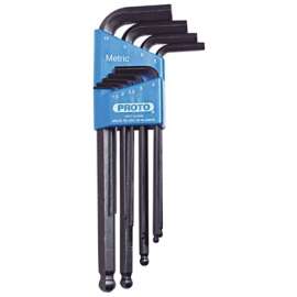 9 Pc. Metric Ball-Hex L-Key Sets, 9 per holder, Hex Ball Tip, Metric