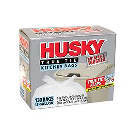 HUSKY HK13WC130W Kitchen Trash Bags, 13 gal Capacity, Polyethylene, White