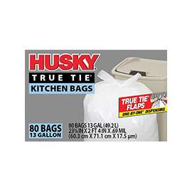 Husky HK13WC080W Kitchen Trash Bag, 13 gal Capacity, Poly, White