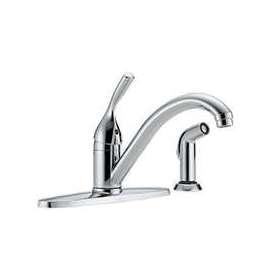 DELTA 400-DST Kitchen Faucet with Side Sprayer, 1.8 gpm, 1-Faucet Handle, Brass, Chrome Plated, Deck Mounting
