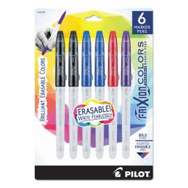 FriXion Colors Erasable Stick Marker Pen, 2.5mm, Assorted Ink, White Barrel, 6/Pack