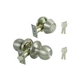 ProSource Deadbolt and Entry Lockset, 3 Grade, Saturn Handle, Keyed Alike Key, Stainless Steel, Satin Nickel