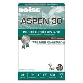 ASPEN 30 Multi-Use Recycled Paper, 92 Bright, 20lb, 11 x 17, White, 500 Sheets/Ream, 5 Reams/Carton