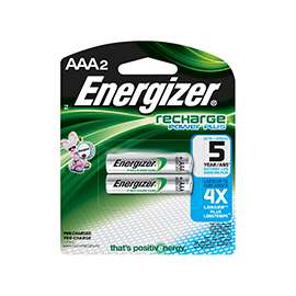 Energizer NH12BP-2 Rechargeable Battery, 1.2 V Battery, 850 mAh, AAA Battery, Nickel-Metal Hydride, Black