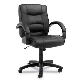 Alera Strada Leather Mid-Back Swivel/Tilt Chair, Supports up to 275 lbs., Black Seat/Black Back, Black Base