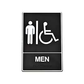 HY-KO DB-1 Graphic Sign, Rectangular, MEN, White Legend, Black Background, Plastic, 6 in W x 9 in H Dimensions