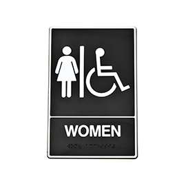 HY-KO DB-2 Graphic Sign, Rectangular, WOMEN, White Legend, Black Background, Plastic, 6 in W x 9 in H Dimensions