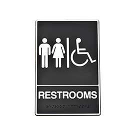 HY-KO DB-5 Graphic Sign, Rectangular, REST ROOM, White Legend, Black Background, Plastic, 6 in W x 9 in H Dimensions
