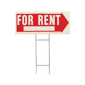 HY-KO RS-806 Lawn Sign, Rectangular, FOR RENT, White Legend, Red Background, Plastic, 9-1/2 in W x 24 in H Dimensions