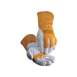 1810 revolution® Cow Grain Unlined Palm 2-Layer Insulated Back MIG/Stick Welding Gloves, Large, Gold/White, Gauntlet Cuff