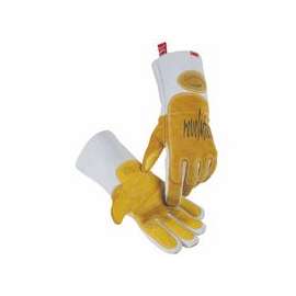 1812 revolution® Pig Grain FR Cotton Fleece Lined MIG/Stick Welding Gloves, Large, Gold/White, Gauntlet Cuff