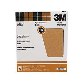 3M 88596 Sandpaper Sheet, 11 in L, 9 in W, Medium, 100 Grit, Garnet Abrasive, Paper Backing