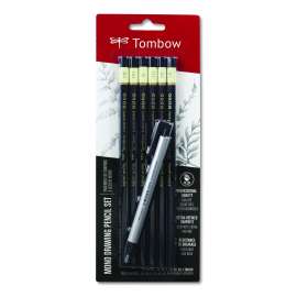 Drawing Pencil Set with Eraser, 2B/2H/4B/6B/B/HB, 2 mm, Black Lead, 6/Set
