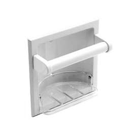 Boston Harbor L770H-51-07 Soap Holder and Grab Bar, Recessed Mounting, Plastic Roller/Zinc, White