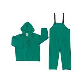 Two-Piece Rain Suit, Jacket w/Hood, Bib Pants, 0.42 mm PVC/Poly, Green, 2X-Large