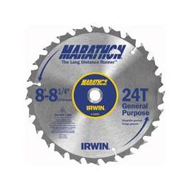 IRWIN MARATHON 14050ZR Table Saw Blade, 8-1/4 in Dia, 5/8 in Arbor, 24-Teeth, Carbide Cutting Edge