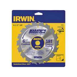 IRWIN MARATHON 14020 Circular Saw Blade, 6-1/2 in Dia, 5/8 in Arbor, 18-Teeth, Carbide Cutting Edge