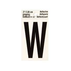 HY-KO RV-25/W Reflective Letter, Character: W, 2 in H Character, Black Character, Silver Background, Vinyl