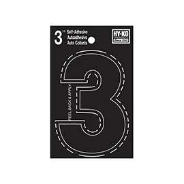 HY-KO 30400 Series 30403 Die-Cut Number, Character 3, 3 in H Character, Black Character