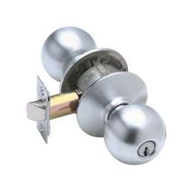 Schlage Orbit F51A ORB626K4 Keyed Entry Knob, 1-3/8 to 1-3/4 in Thick Door, Brass/Steel, Satin Chrome