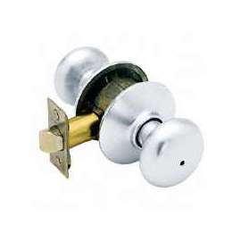 Schlage Plymouth F40 PLY 626 Privacy Door Knob, 1-3/8 to 1-3/4 in Thick Door, Brass, Satin Chrome