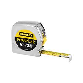 STANLEY 33-428L Tape Measure, 26 ft L x 1 in W Blade, Steel Blade, Chrome