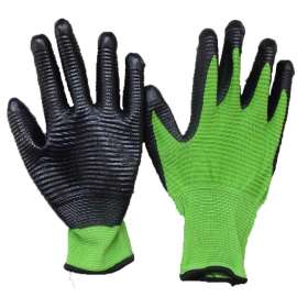 PLEXGLOVE Green Nylon Gloves with Black Nitrile Ribbed, 1 Dozen