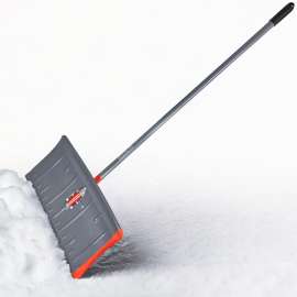 Plexon Rust-Resistant Steel Snow Pusher Shovel for Driveway Doorway, Sidewalk - Manual Snow Plow Snow Removal with 24" Extra Wide Blade and Metal Handle - 60" Length
