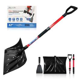 PLEXON Collapsible Snow Shovel for Driveway Lightweight Snow Shovel for Snow Removal with Ice Scraper Ice Chopper Folding Plastic for Car 48" Ergonomic