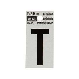 HY-KO RV-15/T Reflective Letter, Character T, 1 in H Character, Black Character