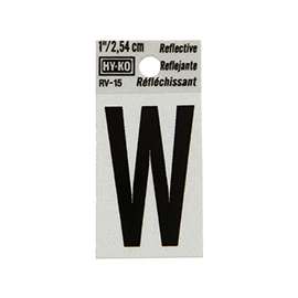 HY-KO RV-15/W Reflective Letter, Character W, 1 in H Character, Black Character