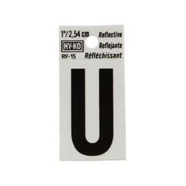 HY-KO RV-15/U Reflective Letter, Character U, 1 in H Character, Black Character
