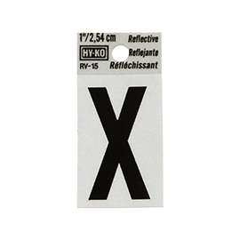 HY-KO RV-15/X Reflective Letter, Character X, 1 in H Character, Black Character