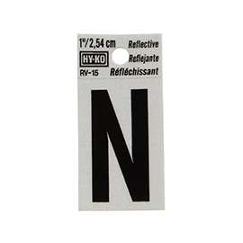 HY-KO RV-15/N Reflective Letter, Character N, 1 in H Character, Black Character