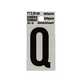 HY-KO RV-15/Q Reflective Letter, Character Q, 1 in H Character, Black Character
