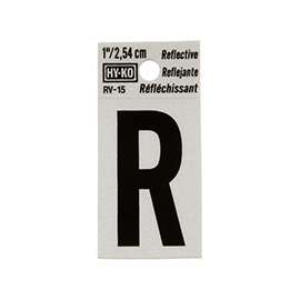 HY-KO RV-15/R Reflective Letter, Character R, 1 in H Character, Black Character