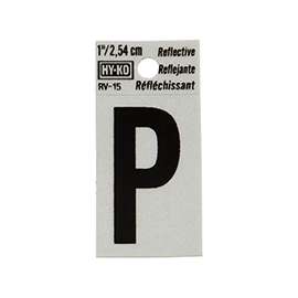 HY-KO RV-15/P Reflective Letter, Character P, 1 in H Character, Black Character
