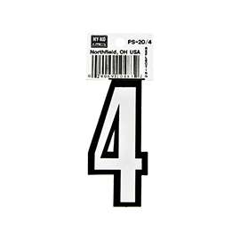 HY-KO PS-20/4 Reflective Sign, Character 4, 3-1/4 in H Character, Black/White Character
