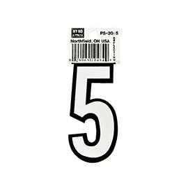 HY-KO PS-20/5 Reflective Sign, Character 5, 3-1/4 in H Character, Black/White Character