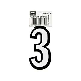HY-KO PS-20/3 Reflective Sign, Character 3, 3-1/4 in H Character, Black/White Character