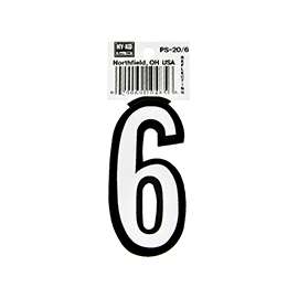 HY-KO PS-20/6 Reflective Sign, Character 6, 3-1/4 in H Character, Black/White Character