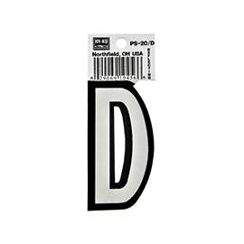 HY-KO PS-20/D Reflective Letter, Character D, 3-1/4 in H Character, Black/White Character