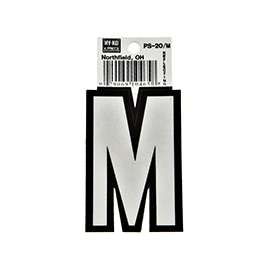 HY-KO PS-20/M Reflective Letter, Character M, 3-1/4 in H Character, Black/White Character