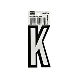 HY-KO PS-20/K Reflective Letter, Character K, 3-1/4 in H Character, Black/White Character