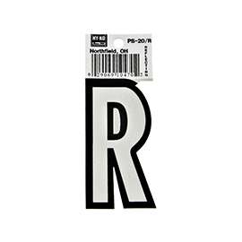 HY-KO PS-20/R Reflective Letter, Character R, 3-1/4 in H Character, Black/White Character