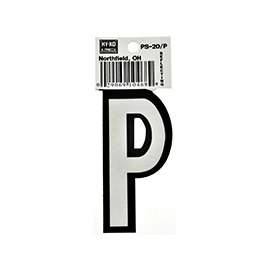 HY-KO PS-20/P Reflective Letter, Character P, 3-1/4 in H Character, Black/White Character