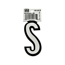 HY-KO PS-20/S Reflective Letter, Character S, 3-1/4 in H Character, Black/White Character