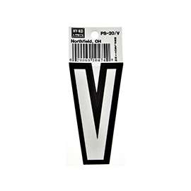 HY-KO PS-20/V Reflective Letter, Character V, 3-1/4 in H Character, Black/White Character