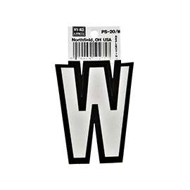 HY-KO PS-20/W Reflective Letter, Character W, 3-1/4 in H Character, Black/White Character