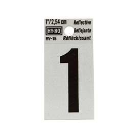 HY-KO RV-15/1 Reflective Sign, Character 1, 1 in H Character, Black Character